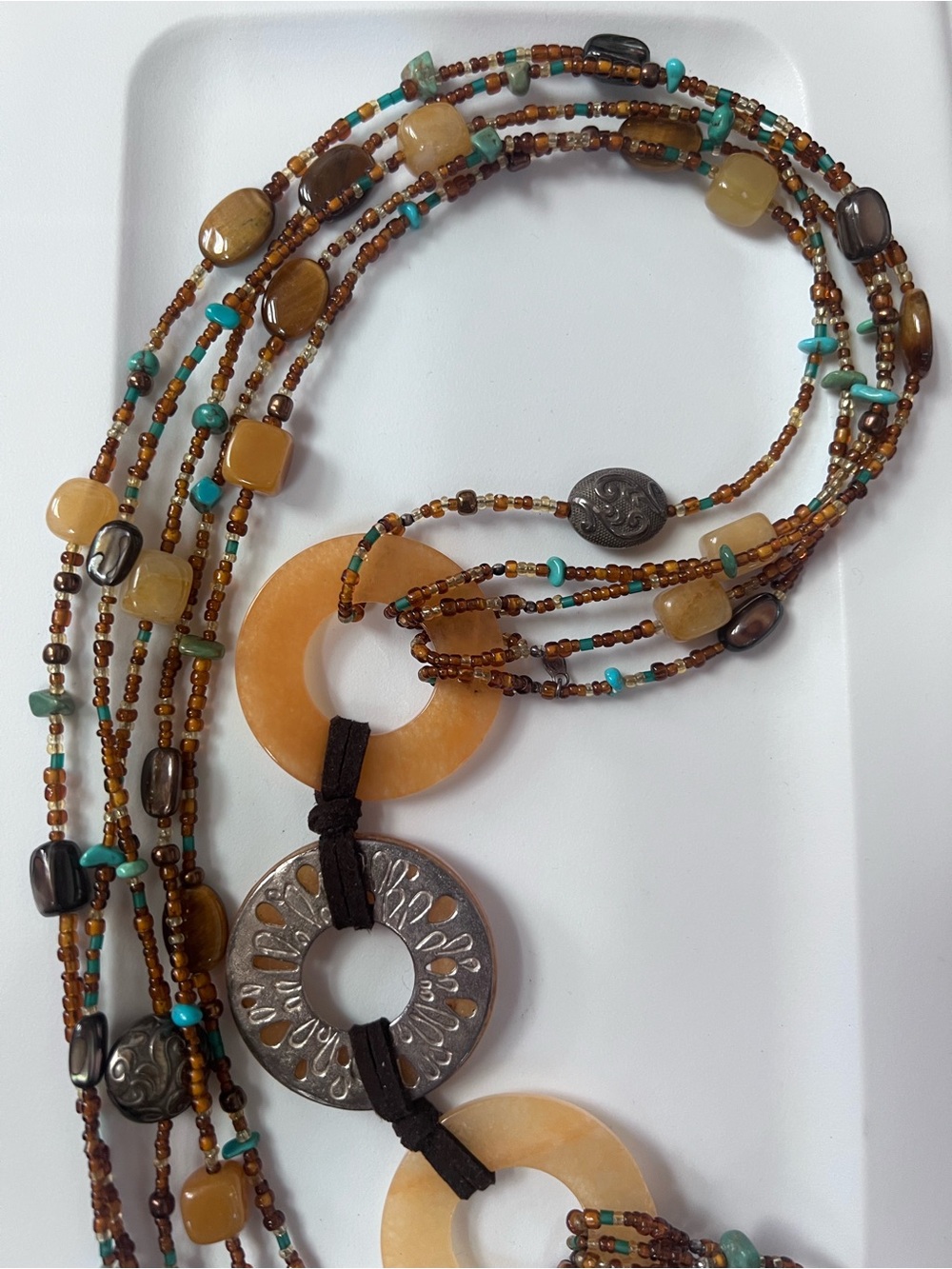 Peyote Bird vintage multi-strand necklace gem stone rock beads 925 sterling